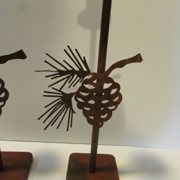 set of 2 metal pinecone candle holders cabin winter nature decor - Picture 3 of 10